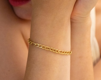 Never Fades - 18K Gold Filled Chain Bracelet, Figaro Chain Bracelet For Women, Minimalist Bracelet, Layering Bracelet, Daily Wear Jewelry