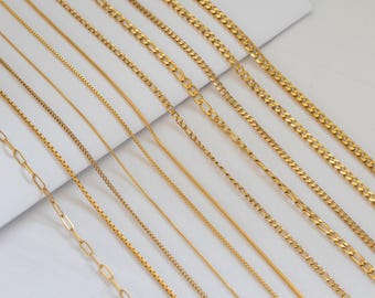 Waterproof 18K Gold Filled Thick Chain Necklace, Paperclip Chain, Box Chain, Figaro Chain, Twist Chain,Dainty Chain, Gift for Her