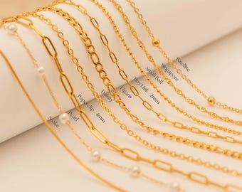 18K Gold Chain Necklace, Satellite Chain, Figaro Chain, Twist Chain, Non Tarnish Waterproof Daily Wear Chain, Unisex Chain , Chain for Kids