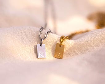 Dainty Gold Tiny Inital Tag Necklace, Custom Engraved Letter Pendant Necklace in Dainty Chain, Multi Tag Name, Gift For Her