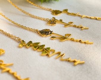 18K Gold Filled Birth Flower Necklace, Gold Floral Necklace, Plant Necklace, Waterproof Jewelry, Birth Flower Gift, Mother Day Gift, Gifts