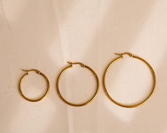 Gold Filled Large Hoop Earrings, Gold Hoop Earrings, Thin Large Continuous Hoops, Lightweight Endless Hoop Earrings