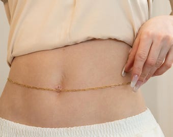 18K Gold Filled Belly Chain, Waterproof Waist Chain, Pearl, Paperclip, Snake, Figaro & Twist Chain, Beach Body Jewelry, Summer Gift for Her