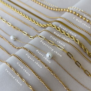 18K GOLD Chain Necklace, 18 Inch Necklace, Twisted Chain, Figaro Chain, Waterproof Necklace, Vine, Dainty Chain, Curb, Mothers day gifts