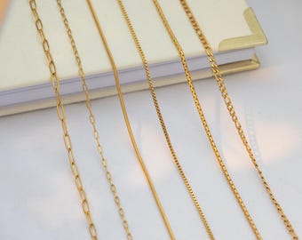 Waterproof 18K Gold Filled Chain Necklace, Box Chain , Herringbone, Twist Chain, Figaro Chain, Chain For Women Men, Kids, Gift for Her