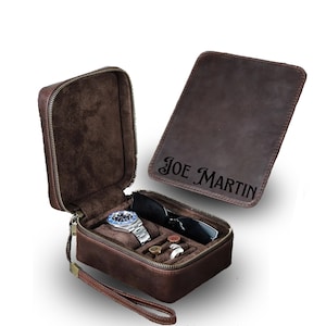 Customized Genuine Leather Jewelry Travel Case; Personalized Mens Leather Jewelry Box for Travel; Special Gift for Him, Her, Man or Woman