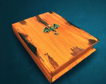 Dragon Keepsake Box, personalized engraved gothic fantasy dragons gift, Medieval Jewelry Trinket Box Case, Majestic Book Memory Box