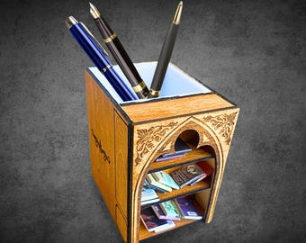 Pen Holder, Mini Bookshelf Office Organizer, Desk Organizer, Decorative Mini Library Bookworm Gift, Personalized name