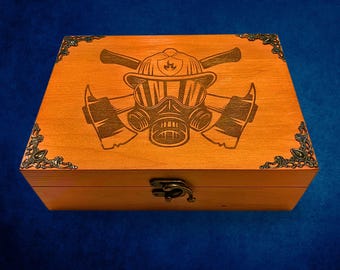 Personalized Firefighter Keepsake Box – Laser Engraved Maple Wood Gift Box, Firefighter Appreciation & Employee Gift