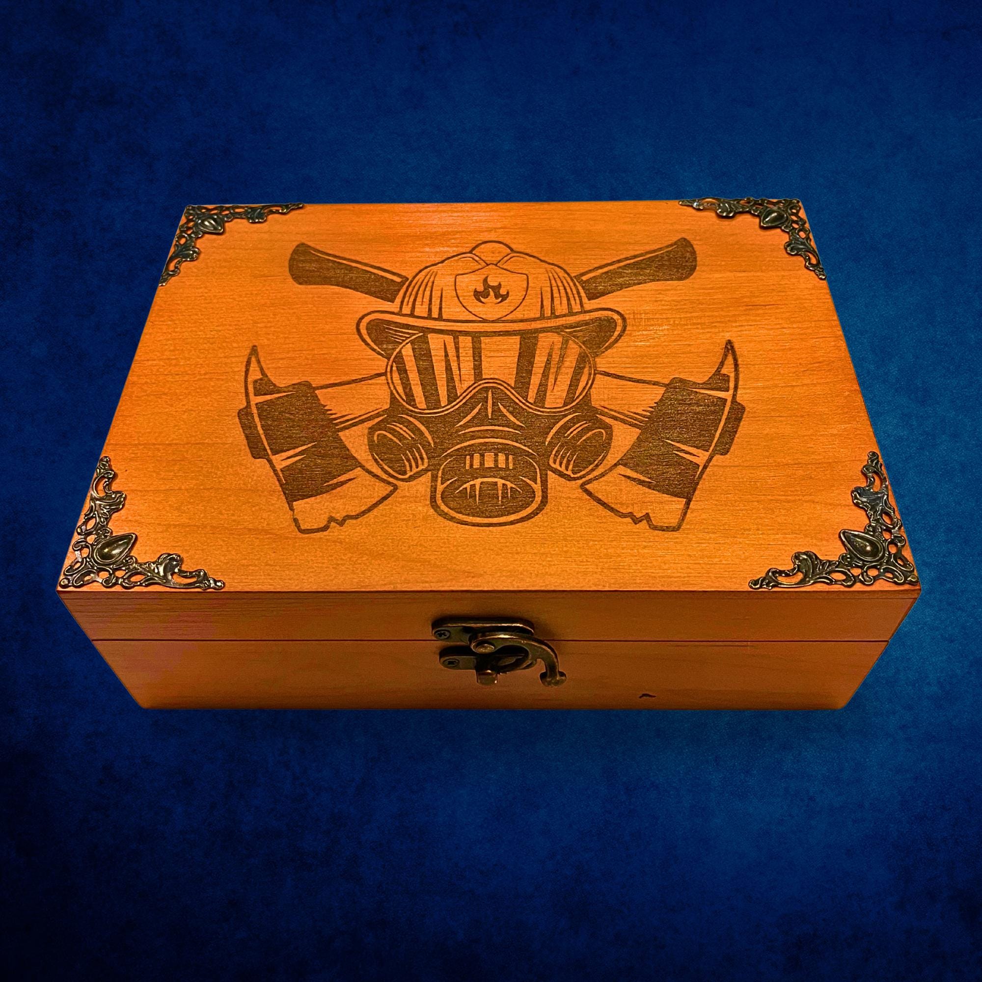Personalized Firefighter Keepsake Box – Laser Engraved Maple Wood