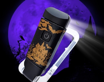 Haunted House Engraved with Clip On Book Light | Spooky Gothic Reading Light | Rechargeable Bookmark Light | Halloween Reader Gift