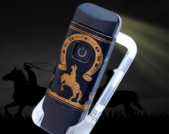 Western Engraved Faux Leather Design with Integrated Book Light – Personalized Cowboy Horseshoe Art, Book Lovers Reading Gift