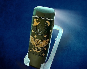 Personalized Wizard Engraved design with Book Light: Faux Leather Owl Design, USB Rechargeable