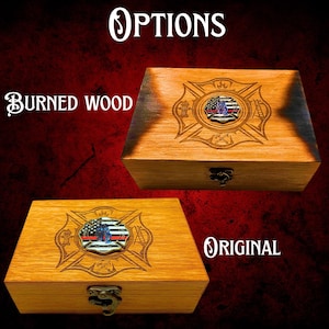 Firefighter Gift, First responders Wooden Keepsake Box, Maple Hardwood with personalized name Bild 2