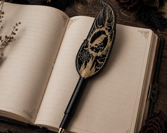 Gothic Feather Pen, Dark Academia Pen, Personalized Ballpoint Pen, Raven Journal Pen, Witchy Desk Decor Gift