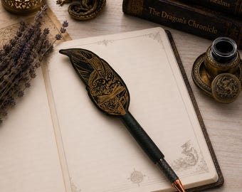 Book Lovers Engraved Quill Pen | Handcrafted Faux Leather Ballpoint Refillable | Personalized Gift for Readers & Writers