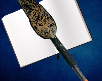 Book Lovers Engraved Quill Pen | Handcrafted Faux Leather Ballpoint Refillable | Personalized Gift for Readers & Writers