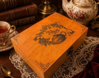 Personalized Wooden Tea Box Organizer, Engraved Maple Tea Storage, Tea Lover Gift, 3 Compartment Tea Bag Holder, Custom Name Tea Box