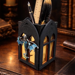 Gothic Dragon Pen Holder, Fantasy Desk Organizer, Medieval Decor, Dark Academia Desk Accessory, DnD Gift, Gothic Office Storage
