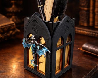 Gothic Dragon Pen Holder, Fantasy Desk Organizer, Medieval Decor, Dark Academia Desk Accessory, DnD Gift, Gothic Office Storage