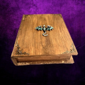 Openable Dragon Book Keepsake Box, personalized engraved gothic dragons gift, Medieval Jewelry Trinket Box Case, Majestic Book Memory Box