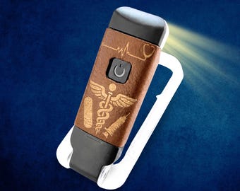 Personalized Medical Design with integrated Book Reading Light – Laser Engraved Design, Rechargeable Clip Light, Nurse & Doctor Gift