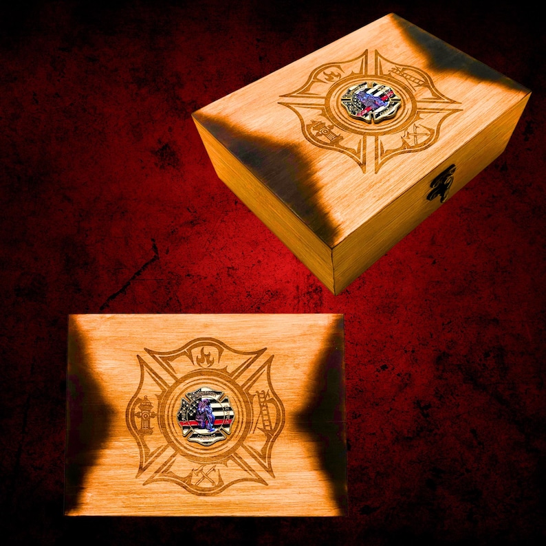 Firefighter Gift, First responders Wooden Keepsake Box, Maple Hardwood with personalized name Bild 6