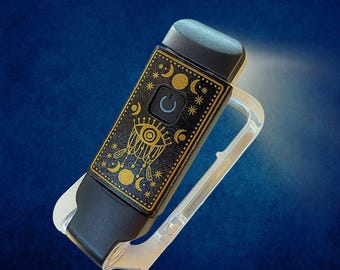 Celestial Engraved with Reading Light • USB Rechargeable Book Lamp • Personalized Leather Bookmark Light • Clip-On Night Reading Gift