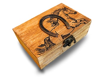 Vintage Jewelry Trinket Keepsake Box for Horse Lover, Housewarming Decor Cowboy, Cowgirl, Western, Horseshoe Gifts memory case