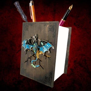 Desk Organizer, Pen Holder, Fantasy Dragon Lover Gift for her him, Personalized Name