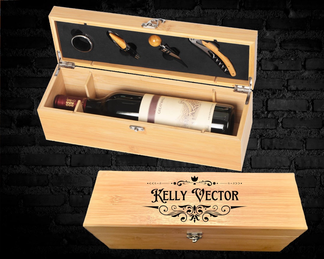 Custom Engraved Wooden Wine Gift Box Set With Accessories Etsy