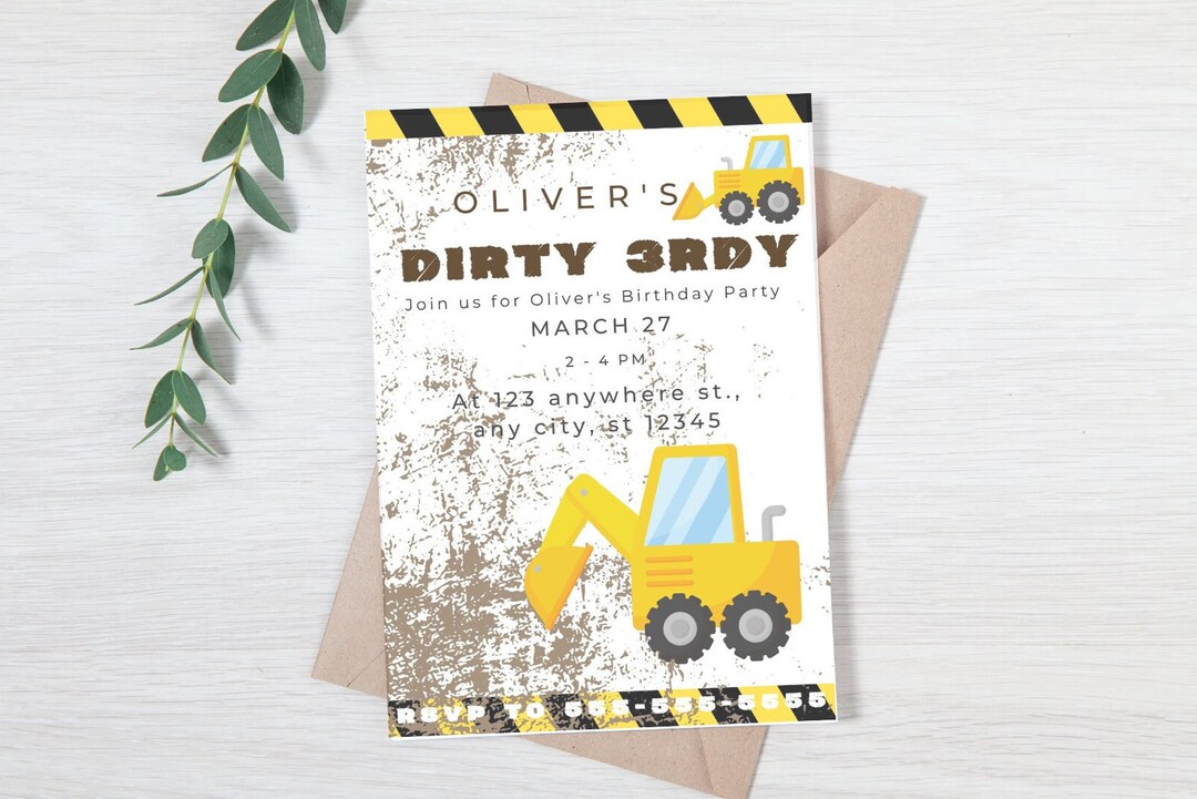 Construction Printable Birthday Invitation, Construction Editable ...