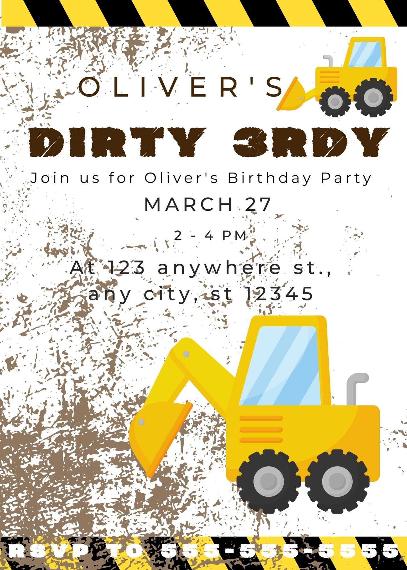 Construction Printable Birthday Invitation, Construction Editable ...