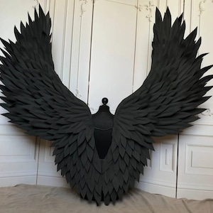 Alas negras mate, alas de ángel, alas de Halloween, alas de Victoria's Secret, sesión de fotos, cosplay, fiesta. 150 x 150 cm (60 x 60 pulgadas)