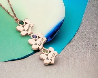 Personalisierte Halskette mit Pfotenabdruck, personalisierte Halskette mit Geburtsstein, Geschenkidee für Hundeliebhaber