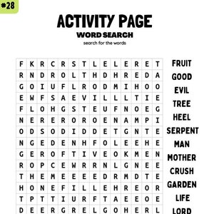 The Fall Word Search Activity Page; Bible Lesson; Genesis Lesson