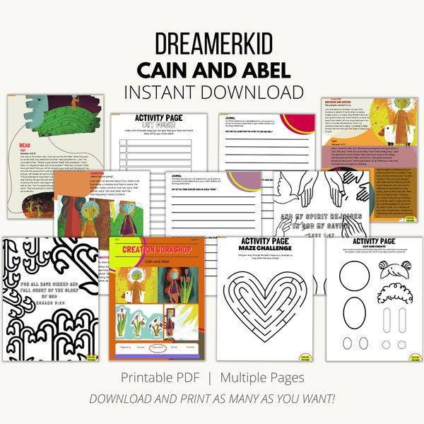 Cain and Abel Genesis 4 Lesson w/ journal, coloring, and activity pages; DREAMERKID Unit 1 Digital Download