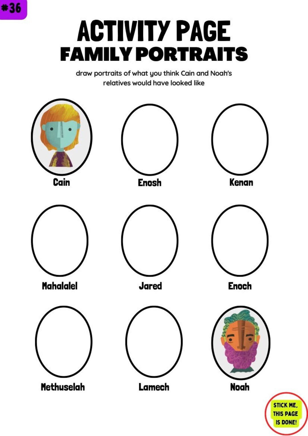 Genesis Family Portraits Genesis Activity Cain and Abel Lesson Noah's