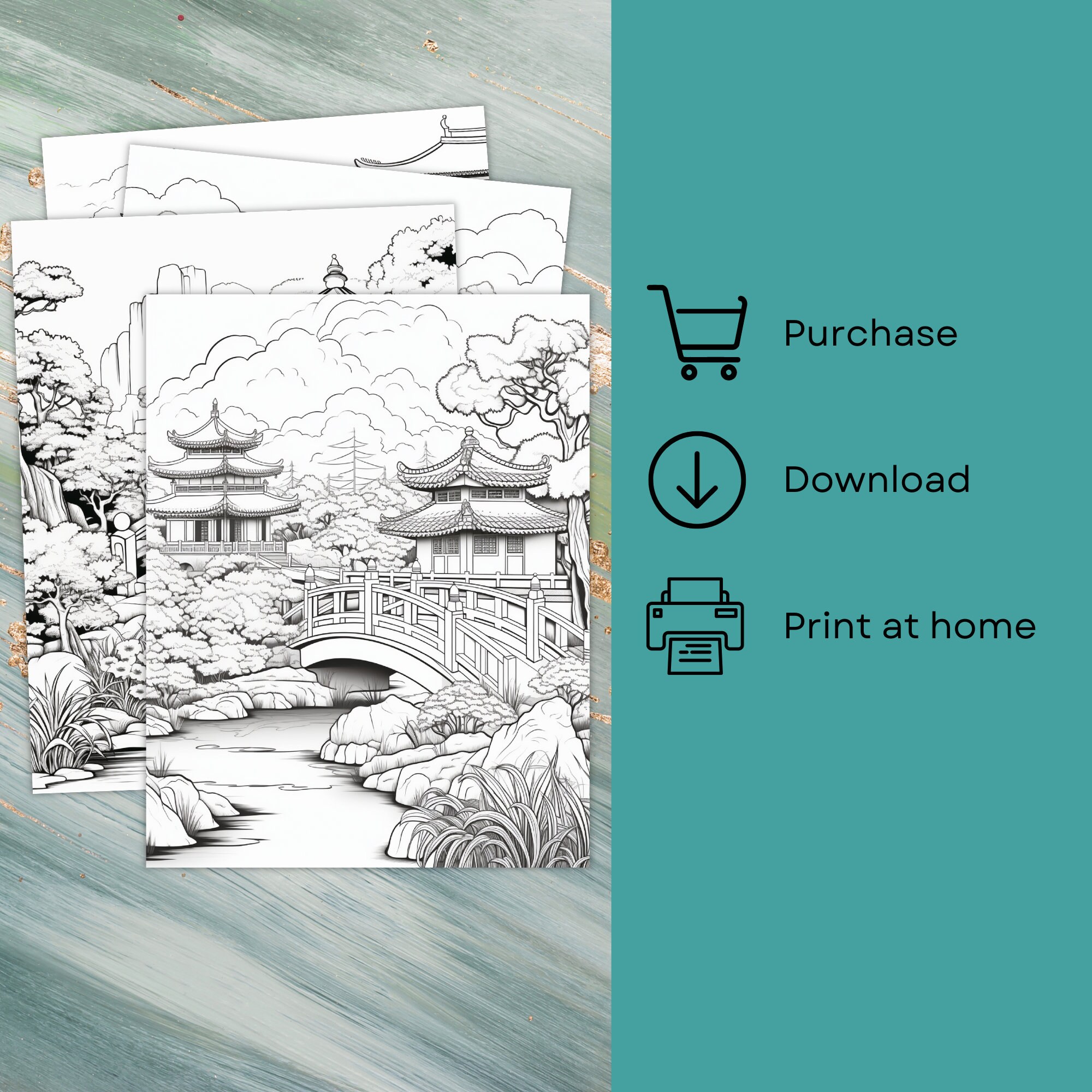 200 Japanese Garden Coloring Pages, Printable PDF, Coloring Pages