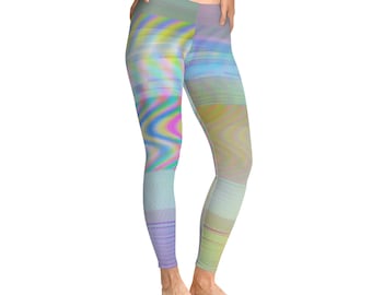 Digital Glitch Stretchy Leggings, Distortion Wavy Stretch Pants, Static Trippy EDM Rave Leggings, Festival Wear