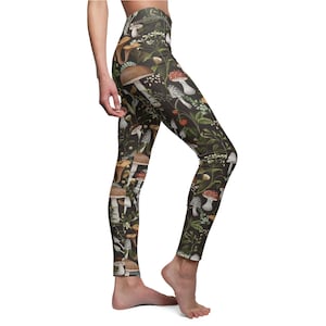 Trippy Mushrooms Leggings, Forest Mushrooms Tights, Psychedelic Mushies Stretch Pants, Mind Trip