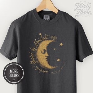 Guided By Moonlight Boho Celestial Comfort T Shirt, Vintage Moon Shirt, Soft Relaxing Astrological Tee, Moon And Stars Shirt Gift