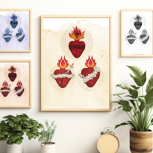 Three Hearts of the Holy Family Digital Art Printable, JMJ Hearts,Sacred Heart of Jesus, Immaculate Heart of Mary, Chaste Heart of St Joseph