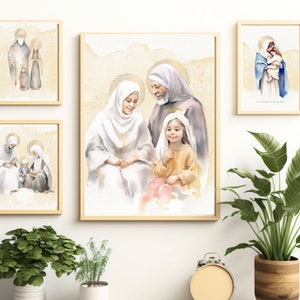 St. Joachim and St. Anne with Mary, Bundle Printable - 6 Digital Watercolor in Different Ratios - Perfect for Home Decor and Catholic Gift