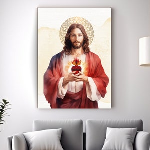 Sacred Heart of Jesus Canvas Prints, Saint Art, Jesus Canvas ,Catholic gift, Baptism gift, catholic wall art