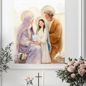 St Joachim und St Anne mit Mary, perfekt für Wohnkultur und katholische Geschenk Leinwand, religiöse Leinwand Druck - Gallery Wraps - fertig zum Aufhängen