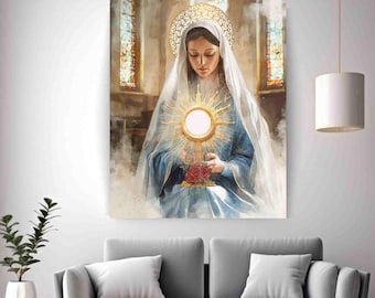 Our Lady of the Eucharist Canvas Print, Eucharistic Revival, Virgin Mary, Catholic gift,Eucharist Love