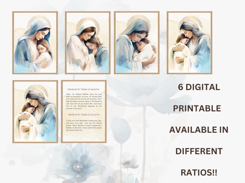 Moder Maria akvarell digitalt paket, nedladdningsbart digitalt tryck, katolskt utskrivbart, clipart, digital nedladdning, katolsk gåva bild 8