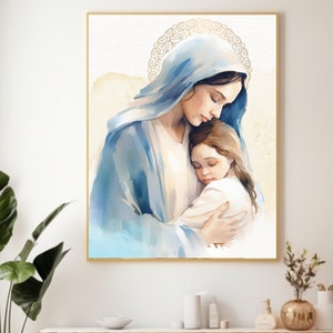 Moder Maria akvarell digitalt paket, nedladdningsbart digitalt tryck, katolskt utskrivbart, clipart, digital nedladdning, katolsk gåva bild 2