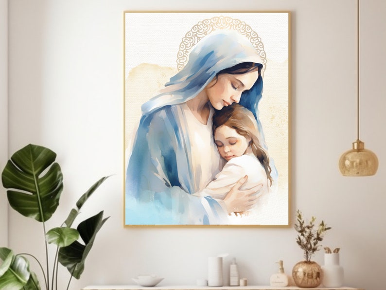 Moder Maria akvarell digitalt paket, nedladdningsbart digitalt tryck, katolskt utskrivbart, clipart, digital nedladdning, katolsk gåva bild 2